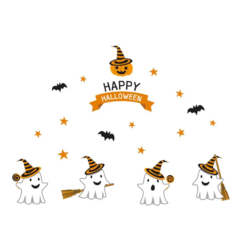 Cute little Ghost PVC Sticker Halloween Wall Sticker Wallpaper Living Room Decoration Vinilos Decorativos Para Paredes 40JUL2902
