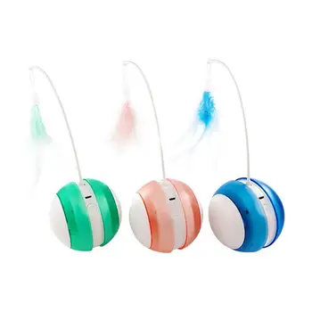 

LED Charging Tumbler Ball with Feathered Fishing Rod Auto Scroll Cat Toy
