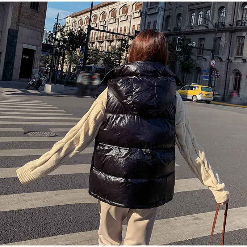Женский пуховик Harajuku из хлопка без рукавов, короткий жилет, пальто, зима-осень, серебристые яркие цветные жилеты с капюшоном, Женский Топ