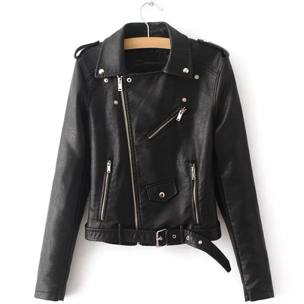black Осенняя женская короткая куртка из искусственной мягкой кожи Veste Femme на молнии, мотоциклетная Женская уличная куртка из искусственной кожи, пальто для женщин, большие размеры - Цвет: black