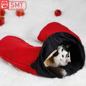 

3 Holes Foldable Pet Cat Tunnel Tube Training Toy Indoor Winter Warm Santa Pants Shaped Puppy Cat Bed Cave House Tent Kennel