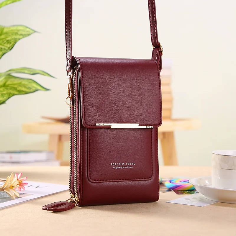 Soft Leather Wallets Touch Screen Mobile Phone Bag for Female Mini Card Holder for Key Coin Purse Vertical Crossbody Money Bags
