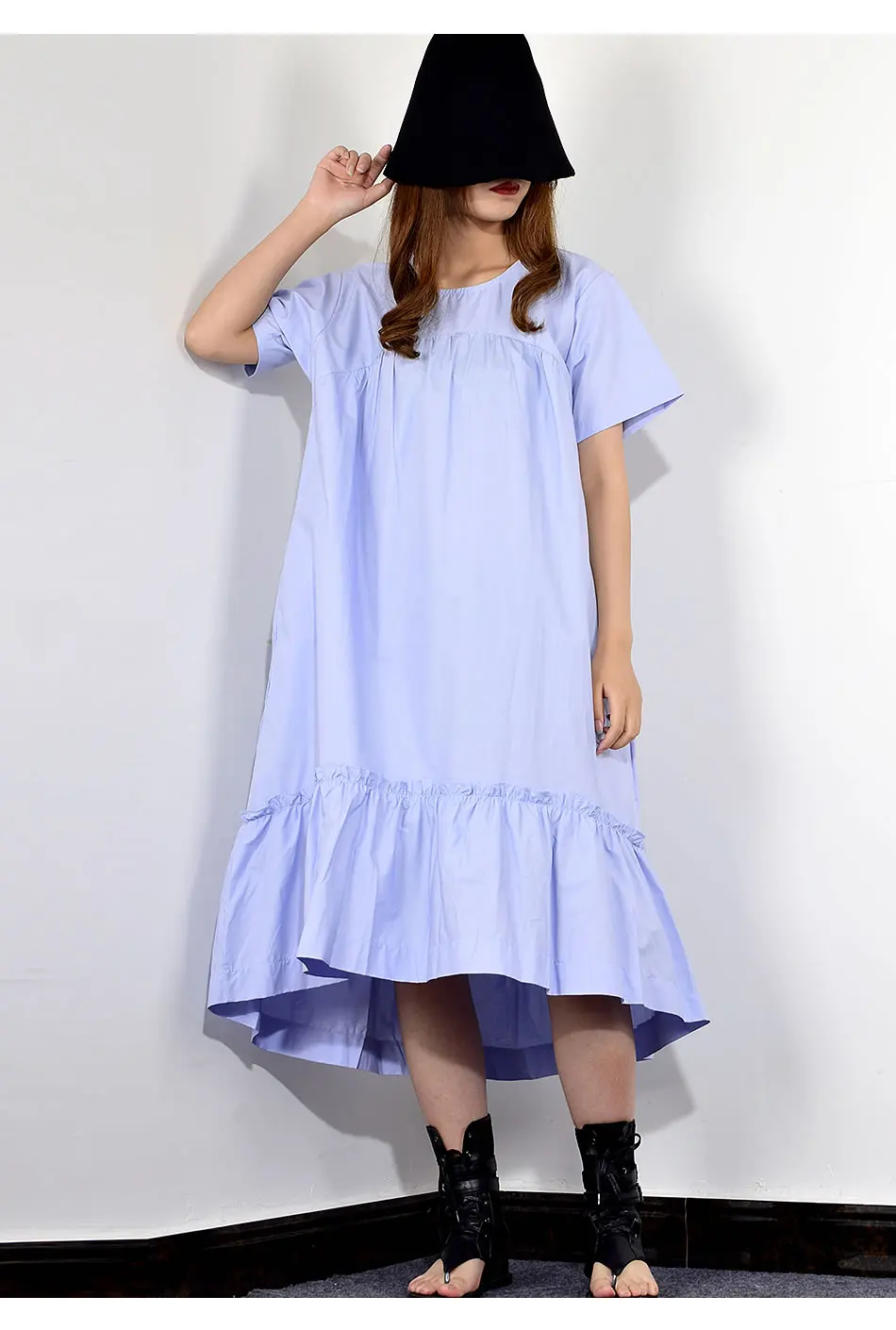 XITAO Плиссированное асимметричное платье большого размера Женская одежда лоскутный пуловер с короткими рукавами летние миди-платья мода WBB3388
