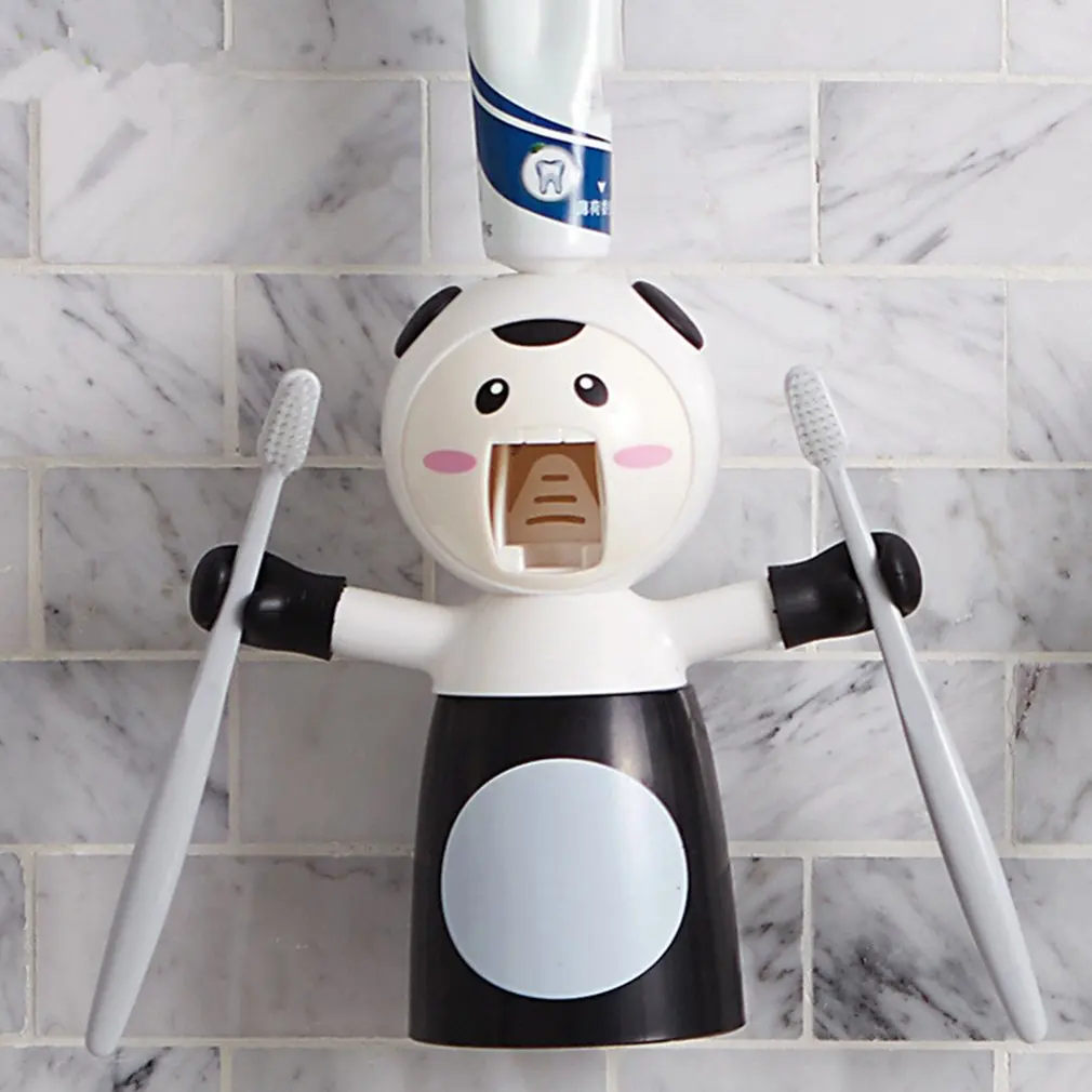 

Cartoon Creative Toothpaste Creative Automatic Toothpaste Suction Wall Extrusion Dust Cartoon Toothbrush Holder Set