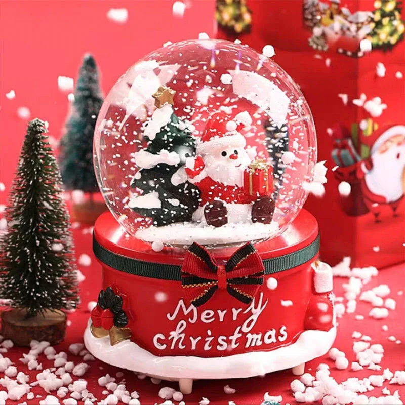 Agatige Ornamento Musical de la Navidad del Globo de Nieve Bola de Cristal de la música del ratón de la Historieta con la luz del LED para el Regalo de cumpleaños Ratón con Carro 