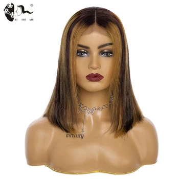 

XISHIXIUHAIR 14"Bob Wig Straight Bob Lace Front Wigs Honey Blonde Lace Front Human Hair Wigs Highlight Colored Human Hair Wigs
