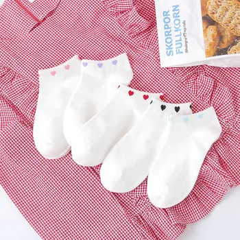 

Japanese soft cute love and heart socks boat socks cotton female socks white