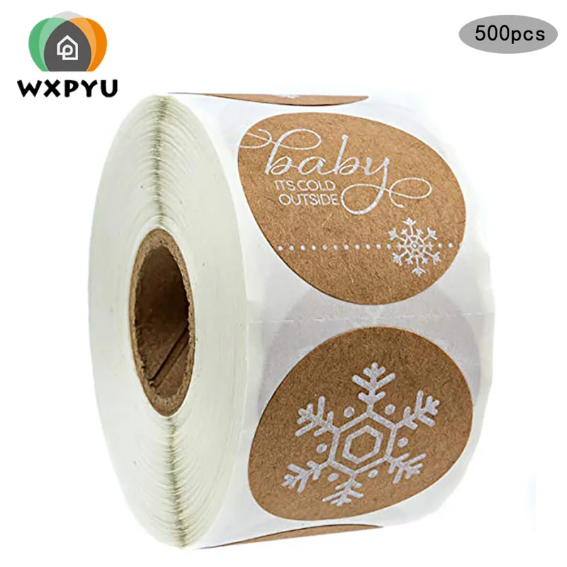 

500pcs round Kraft White Snowflake Sticker seal labes DIY Gift Decorative Labels Scrapbooking handmade stationery stickers