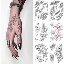 Autocollants de tatouage temporaire pour femmes, 2 pièces, fleur de pivoine Rose, noir, imperméable, fleur 3D, pour épaule, bricolage, 2022 