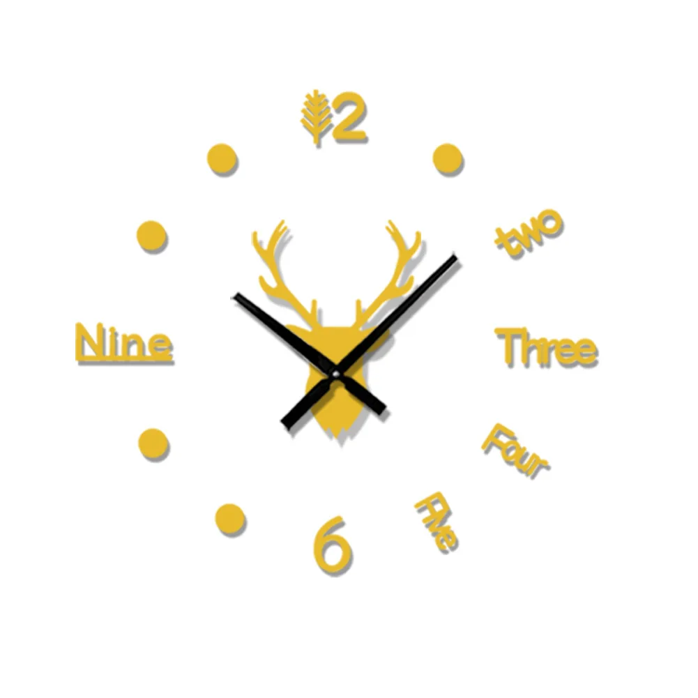 3D Sticker Deer Head Wall Clock Gold  