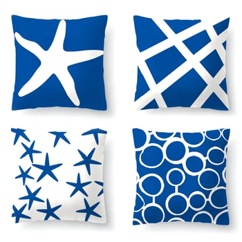 

Decorative Throw Pillows Blue Geometry Pillow Cover Cushion Cover Marine Life Pillowcase Cushions Home Decor