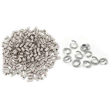 

200 Pcs Silver Coil End Crimp Fasteners & 500 Pcs Silver Color Stainless Steel Open Jump Rings
