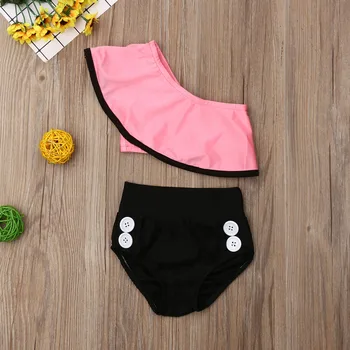 

Baby Girl Solid Ruffled Bikini Sets with Buttons Infant Toddler Kids Summer Beach Two Pieces Swimsuit Swimwear Bathing Suit