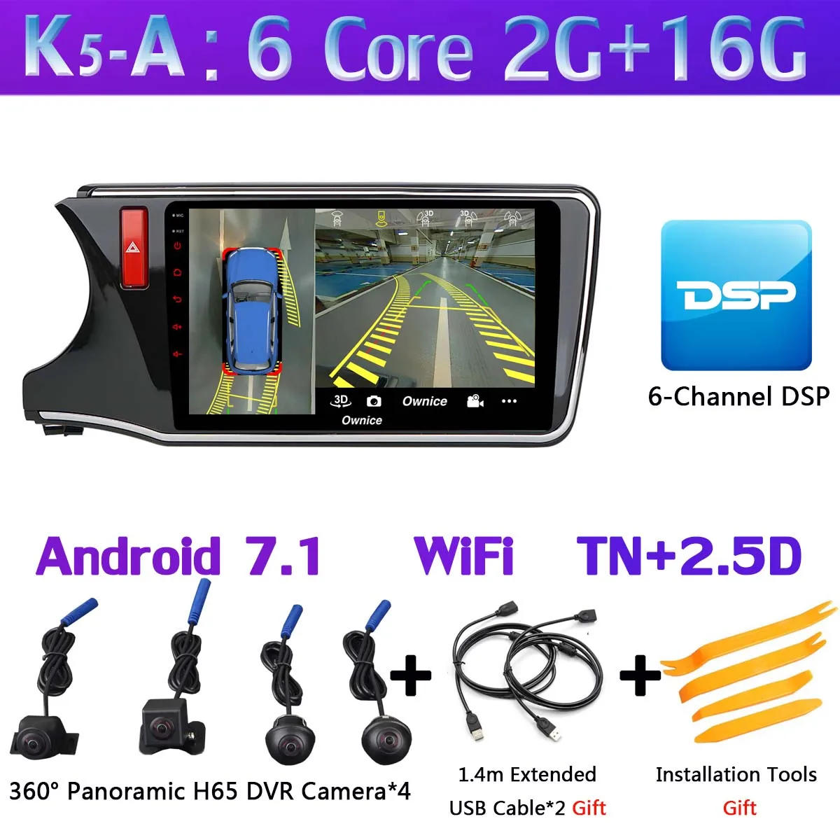 K5-A 360°Panoramic Android 9,0 4+ 64G gps радио CarPlay DSP автомобильный мультимедийный плеер для Honda Civic LHD RHD - Цвет: K5-A