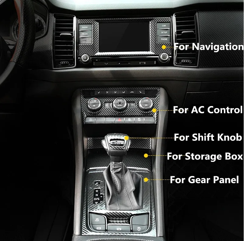 Черная Автомобильная интерьерная навигационная панель управления переменного тока, крышка рычага переключения передач, наклейка, Формовочная Накладка для Skoda Kodiaq GT
