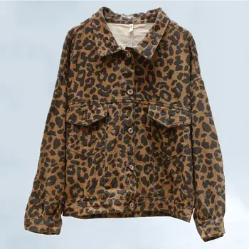 

2019 Autumn Coat Women Printed basic Jacket Coat streetwear Leopard Denim Jacket Female Long Sleeve Motorcycle Bomber Jackets