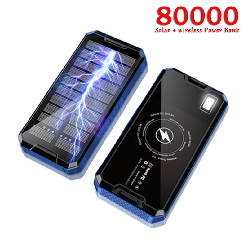 battery bank Solar battery mobile power 80,000 mA solar panel solar external battery mobile phone charger portable for iPhone Samsung Huawei slim power bank