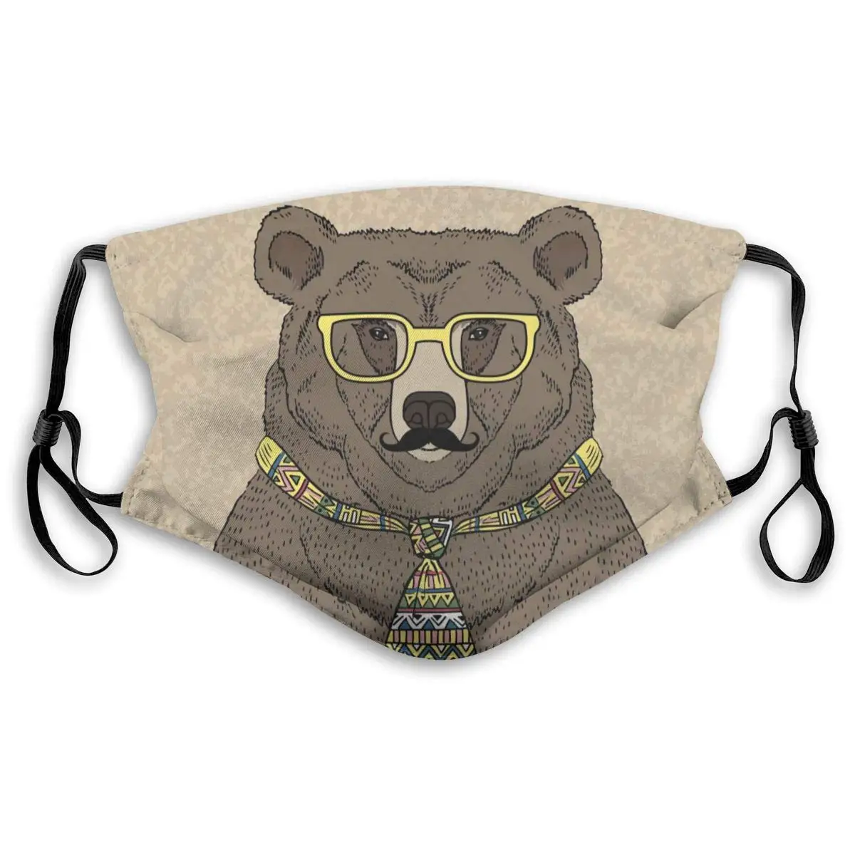 

Bear In Tie And Glasses With Mustache Washable Reusable Mask, Anti Dust Half Face Mouth Mask For Kids Teens Men Women With