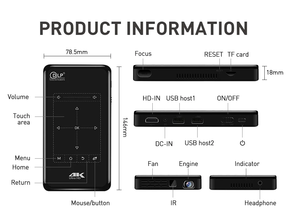 Salange P09 Mini DLP Projector 4K Android 9.0 WiFi Bluetooth 1080P Support Portable Wireless Movie Video Home Theater System smartphone projector