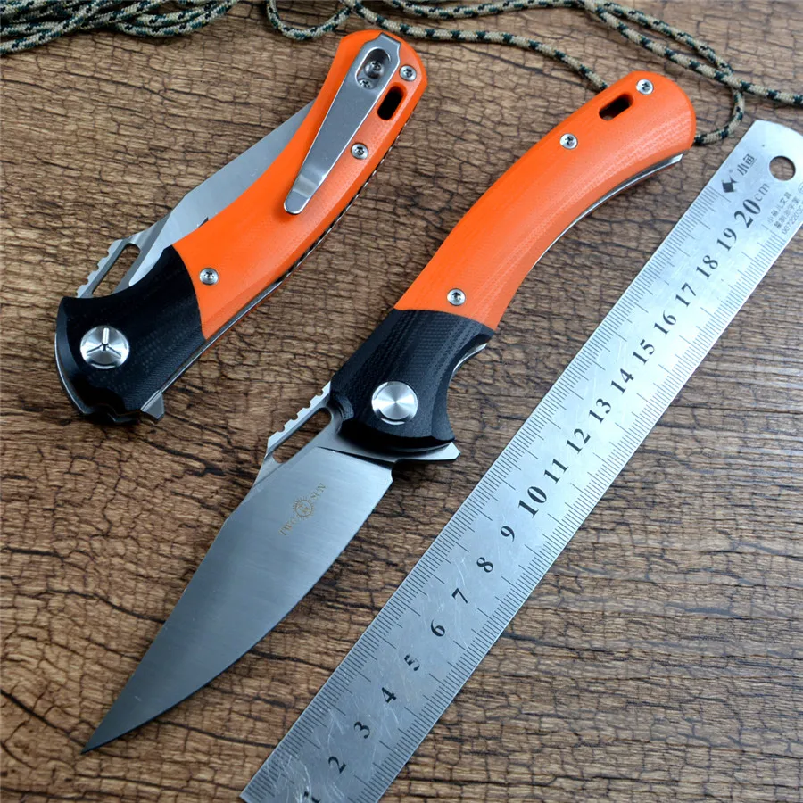 TWOSUN Flipper Fast Open 14C28N Blade Satin CNC Orange G10 Handle Pocket Folding Gift Survival Hunting Knives TS127 Outdoor Gear