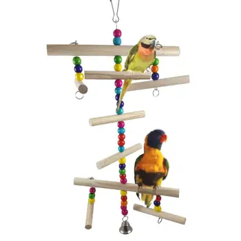 

Bird Hanging Bite Gift Wooden Climbing Parrot Cage Chew Toy Playing Perch Swing 11UA