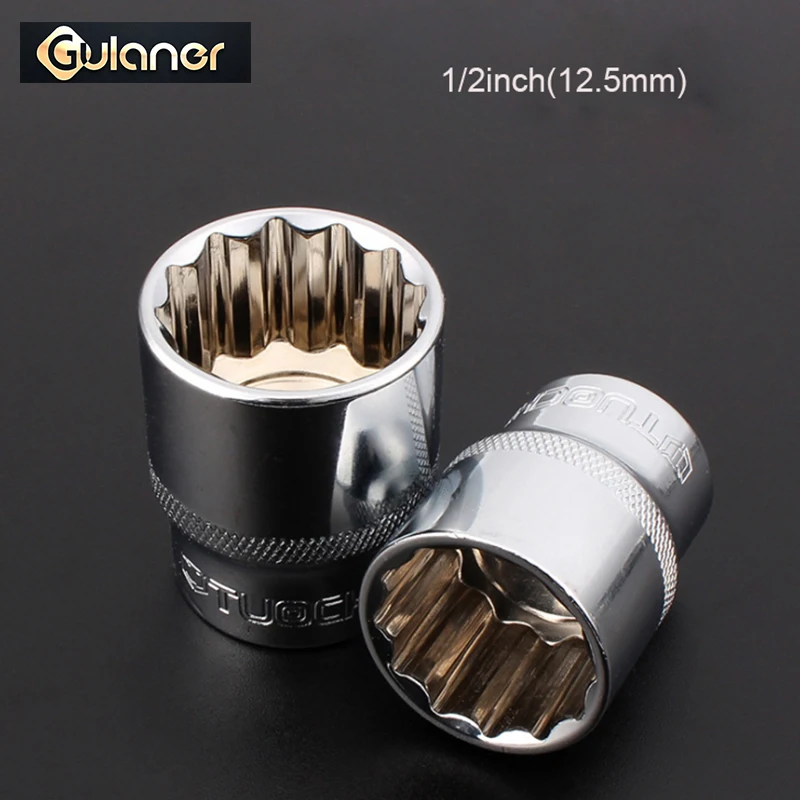 

1/2" 12-point Socket Bit Ratchet wrench 12pt Square Drive Mirror Socket 12 Angles Plum Blossom Sleeve Hand Tool Kit 8-32mm