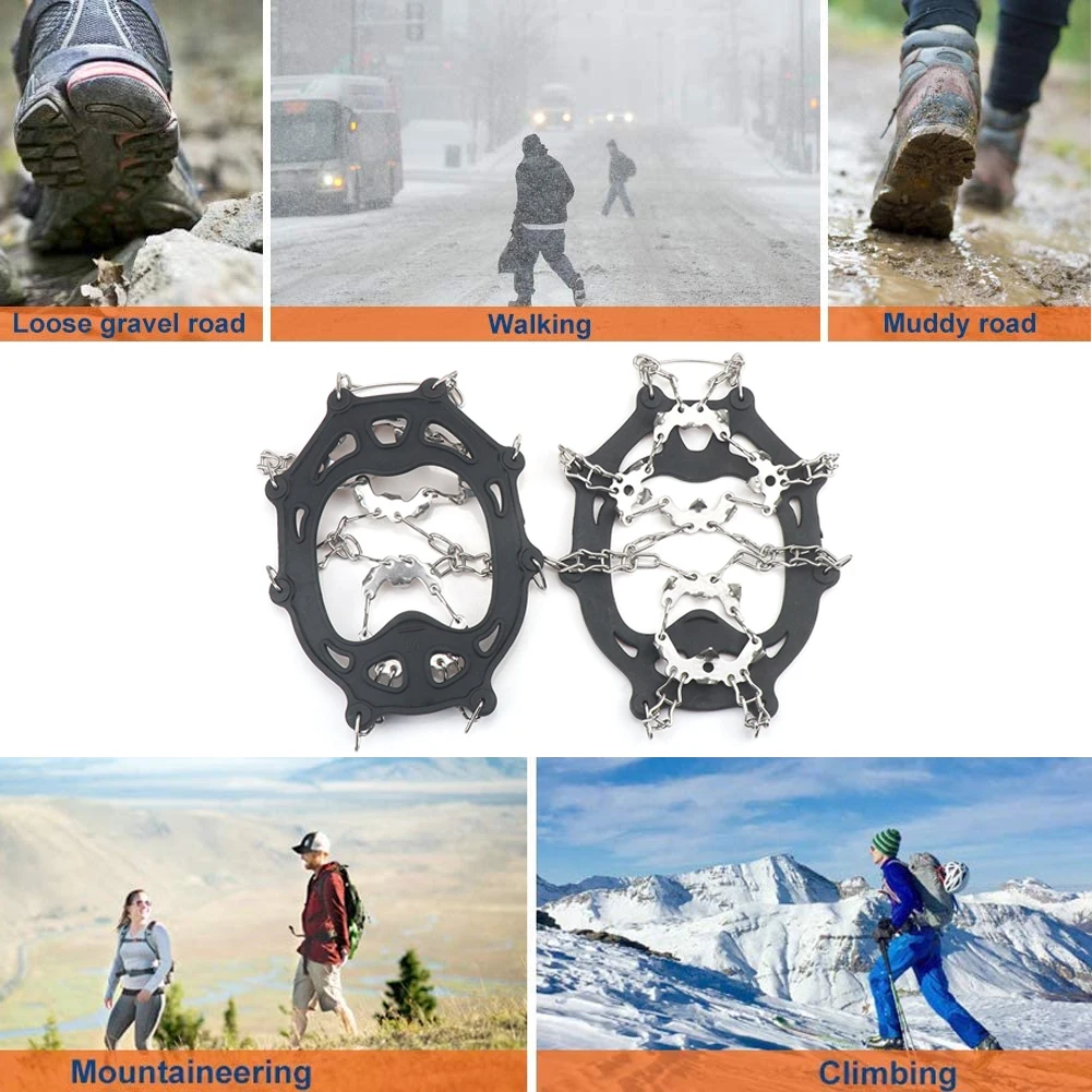 Stainless Steel 19 Teeth Universal Anti Slip Ice Snow Shoe Boot Grips Traction Cleats Crampon Spikes Crampons Ramponi Ice Crips
