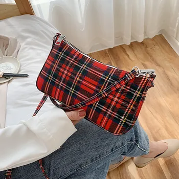

Ladies Korean Fashion Plaid Bag Double Shoulder Baguette Bag Casual All-match Underarm Bag Faomous Designer Crossbody Bags 2020