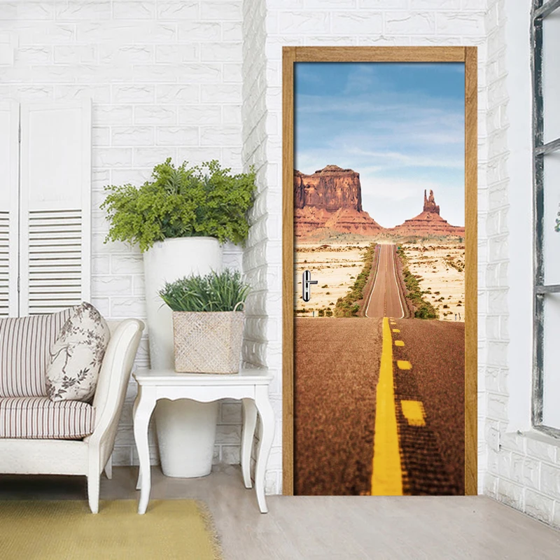 Креативные 3D наклейки на двери ПВХ водонепроницаемый Пейзаж ремонт двери Фреска самоклеящаяся печать картина DIY Наклейка для домашнего декора