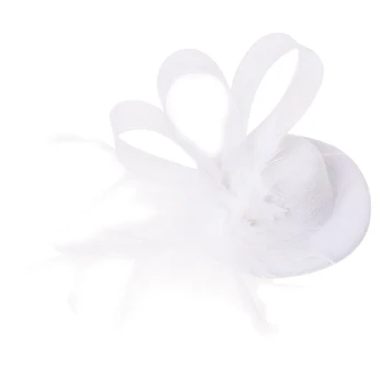 

Mini Hat Top Hat Mini Barrette Hair Clip Feather White