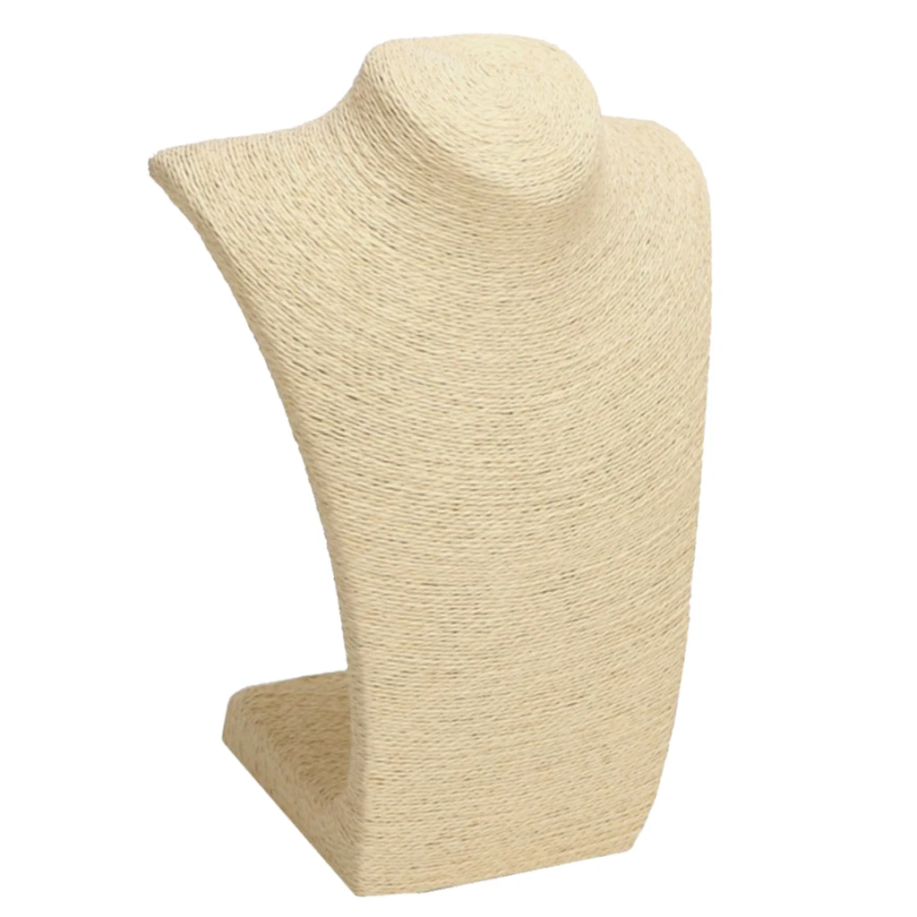 

Straw Mannequin Jewellery Rack Necklace Chain Display Stand Holder for Shop Counter Shows - Beige