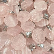 

Natural Pink Crystal Quartz Rose Flower Pendant Reiki Healing Crystals Energy Gemstone Valentine's Day Present