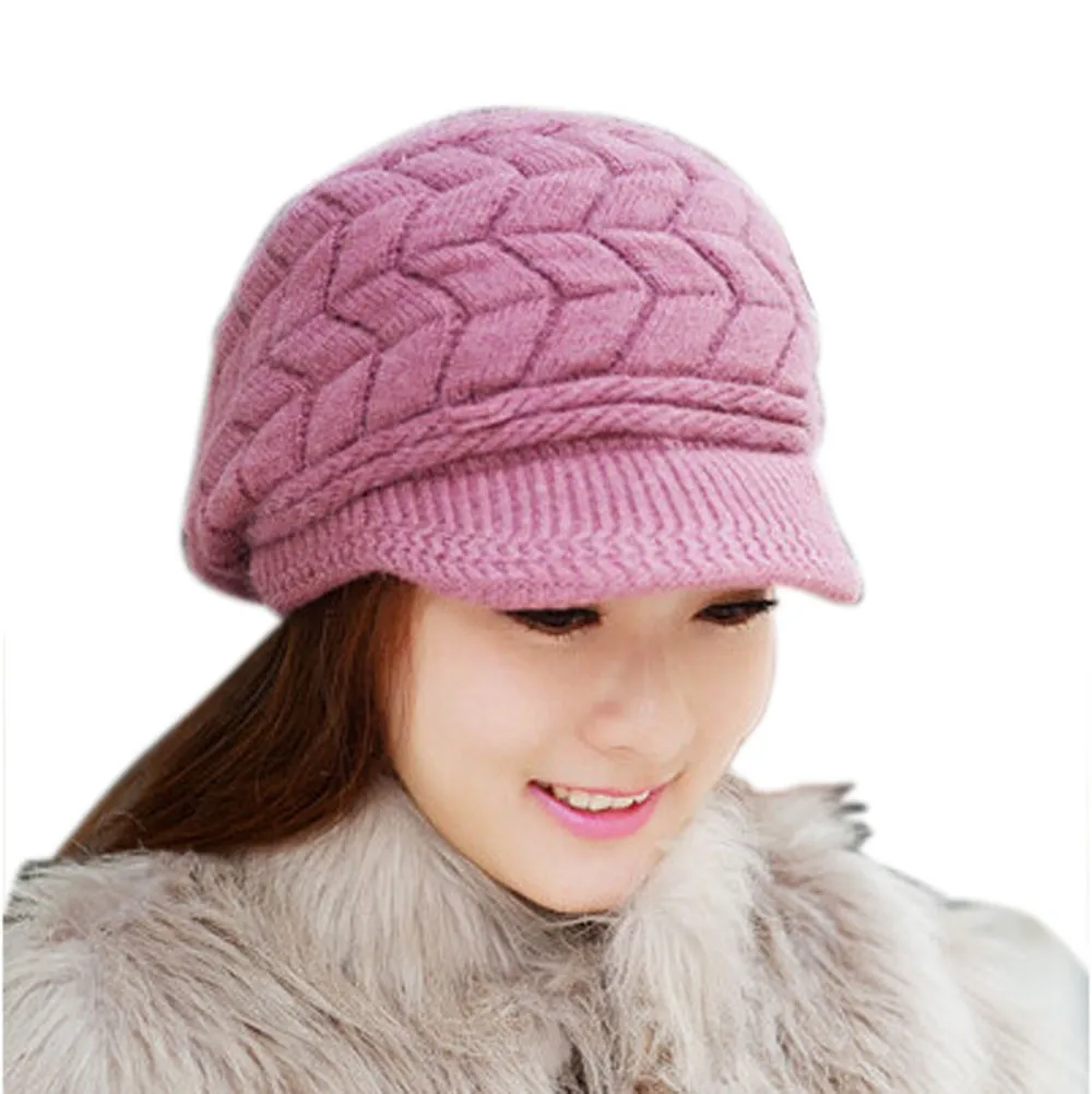 Модные женские зимние вязаные термо козырьки чистый цвет простые Skullies Beanies шапки внутренняя флисовая Классическая Шапка casquette# S - Цвет: Фиолетовый
