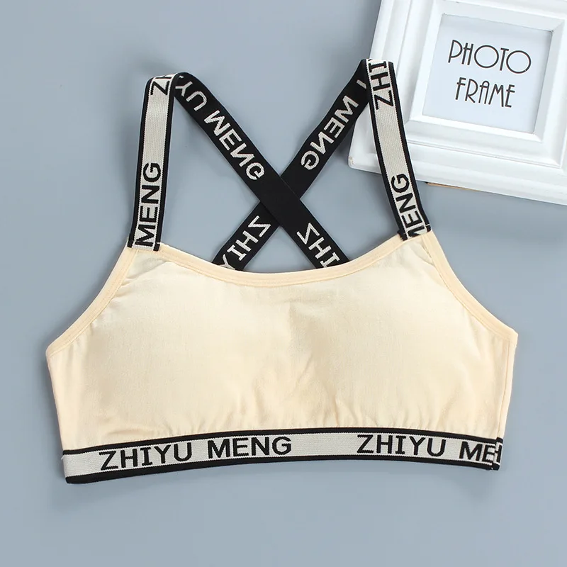 Sports Bra Training Bra Cotton Bra Girls Bra Developmental Vest-style Beauty Back Can Be Worn Tube Top Pure Cotton Alphabet Sports Training Bra 8-16 Years Old