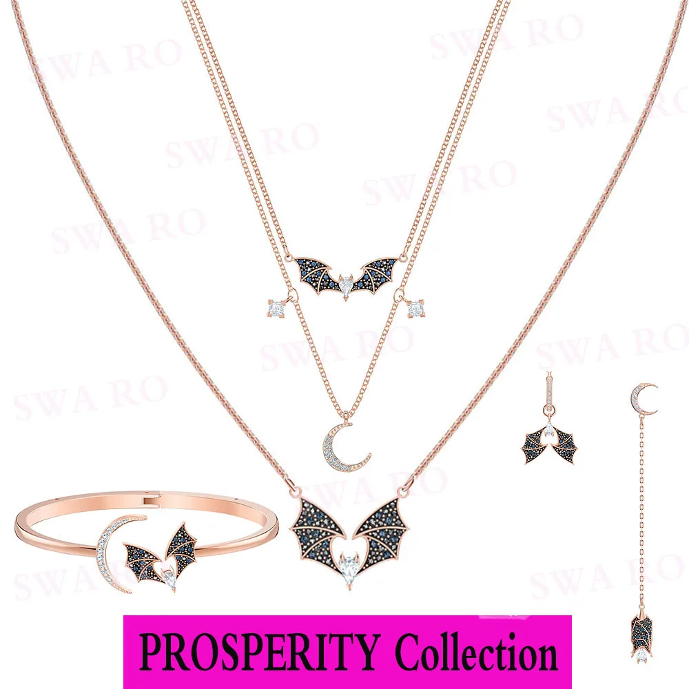 

SWA RO 2019 New PROSPERITY Collection Rose Gold Mystery Charm Stars, Half Roll Crescent and Lucky Bat Decoration Female Jewelry