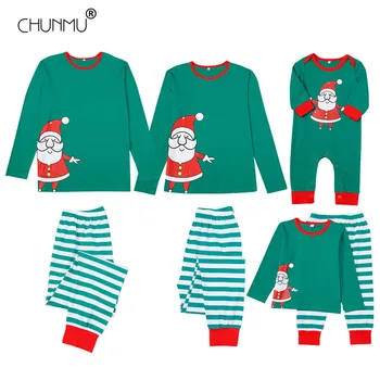 

Family Christmas Pajamas Set 2020 Xmas Adult Kids Pajamas Nightwear Baby Romper Stripe Pants Clothes Matching Family Outfits