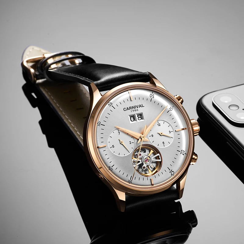 Новинка, Tourbillon, автоматические часы для мужчин, Карнавальная мода, кожаный ремешок, мужские механические часы, водонепроницаемые наручные часы, montre homme