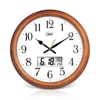 

Silent Digital Wall Clock Modern Design Mute Vintage Wood Wall Clock RetroTemperature Humidity Wand Klok Home Decorative WB50WC