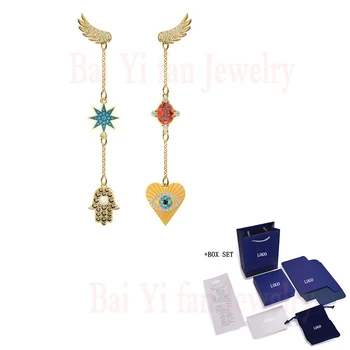 

SWA High Quality New LUCKY GODDESS Pierced Earrings Element Lucky Palm Demon Eye Pattern Crystal Earrings Female Romantic Gift