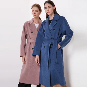 

women's winter coats navy purple Double-sided wool cashmere outwear 2019 autumn plus size ladies fashion overcoats long