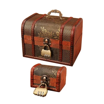 

2pcs Vintage Retro Wood Box with Lock Storage Container Box Trinket Jewelry Bracelet Pearl Ring - Large & Small
