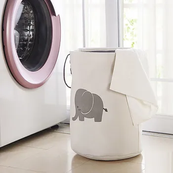 

Storage bucket folding laundry basket cotton linen anti-blue bottom elephant pattern sheets dirty clothes storage box L0508