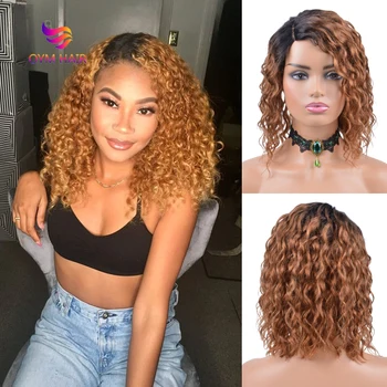 

OYM Curly Human Hair Short Wigs For Black Women Remy Brazilian U Part Lace Wigs Curly Bob Wig Human Hair