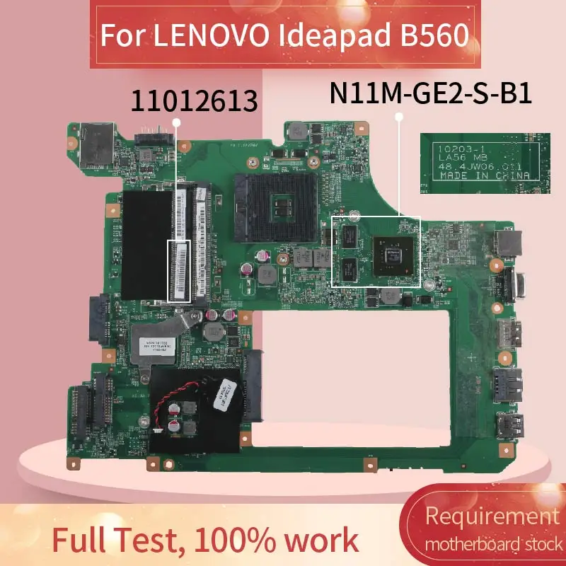 48.4JW06.011 Laptop motherboard For LENOVO B560 GT310M Notebook Mainboard 10203-1 LA56 48.4JW06.011 