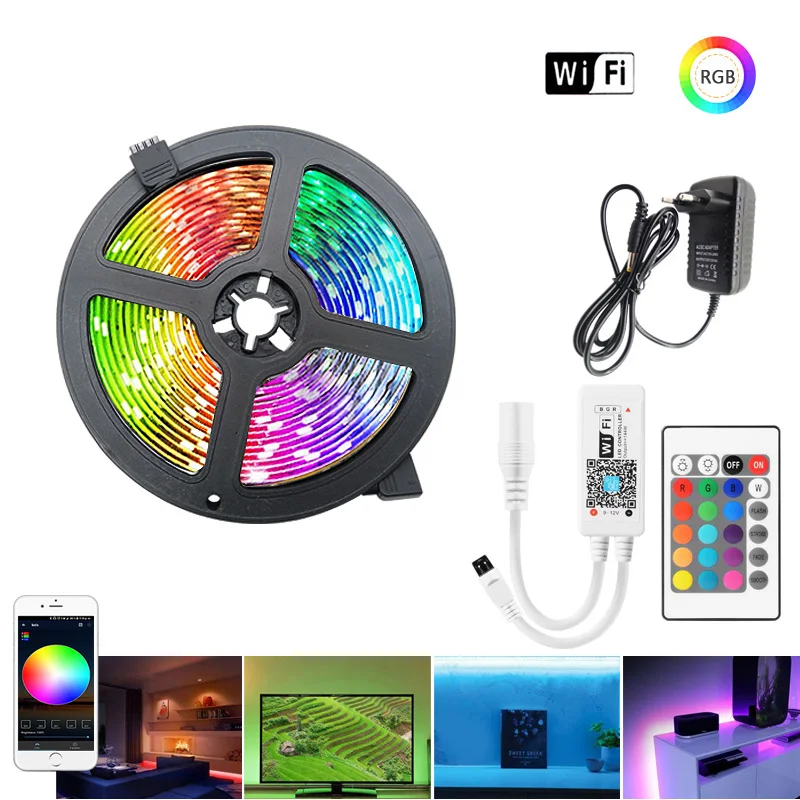 RGB LED Strip 15M Led Light Tape 5050 SMD 2835 5M 10M DC 12V Waterproof RGB LED lamp diode Ribbon Flexible Controller+Adapter EU (3)