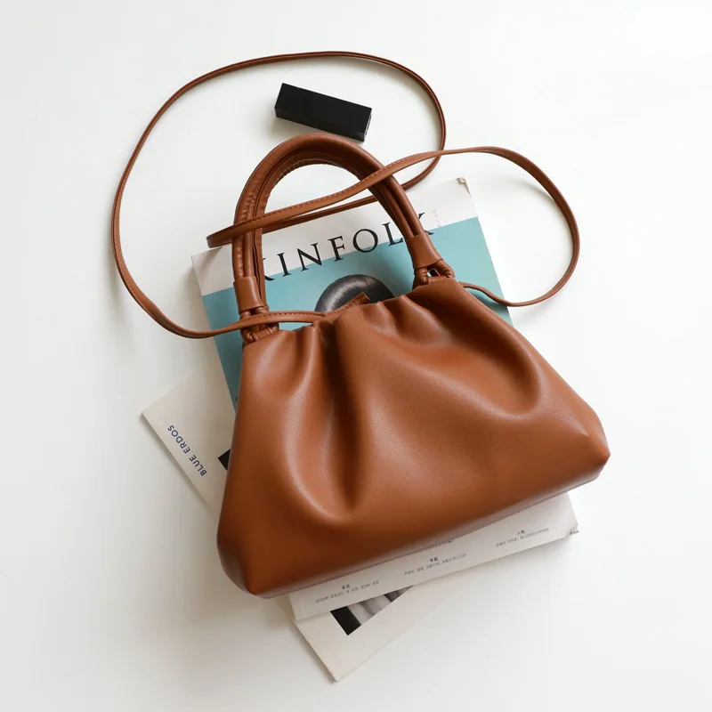 

Soft Leather Cloud Dumplings Bag Autumn winter New Portable Pleated Lady Handbags Evening Clip messenger bag
