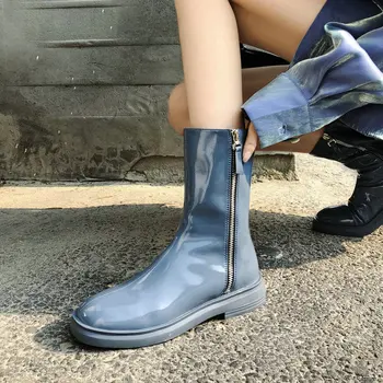 

2019 Fashion Women Boots Women Genuine Leather Ankle Boots Comfort Low Heel Zipper Boots Round Toe Autumn Winter Shoes Black