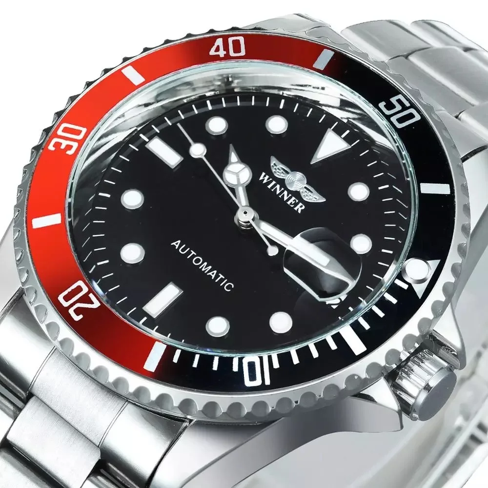 WINNER Official Fashion Military Watches Stainless Steel Mechanical Watch for Men Classic Sport Style Wristwatches Calendar