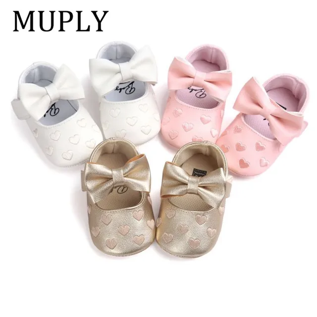 PU Leather Embroidery Love Big Bow Baby Princess Shoes Prewalkers Soft Bottom Boots Cute Newborn Babies Wedding Party Shoes 6