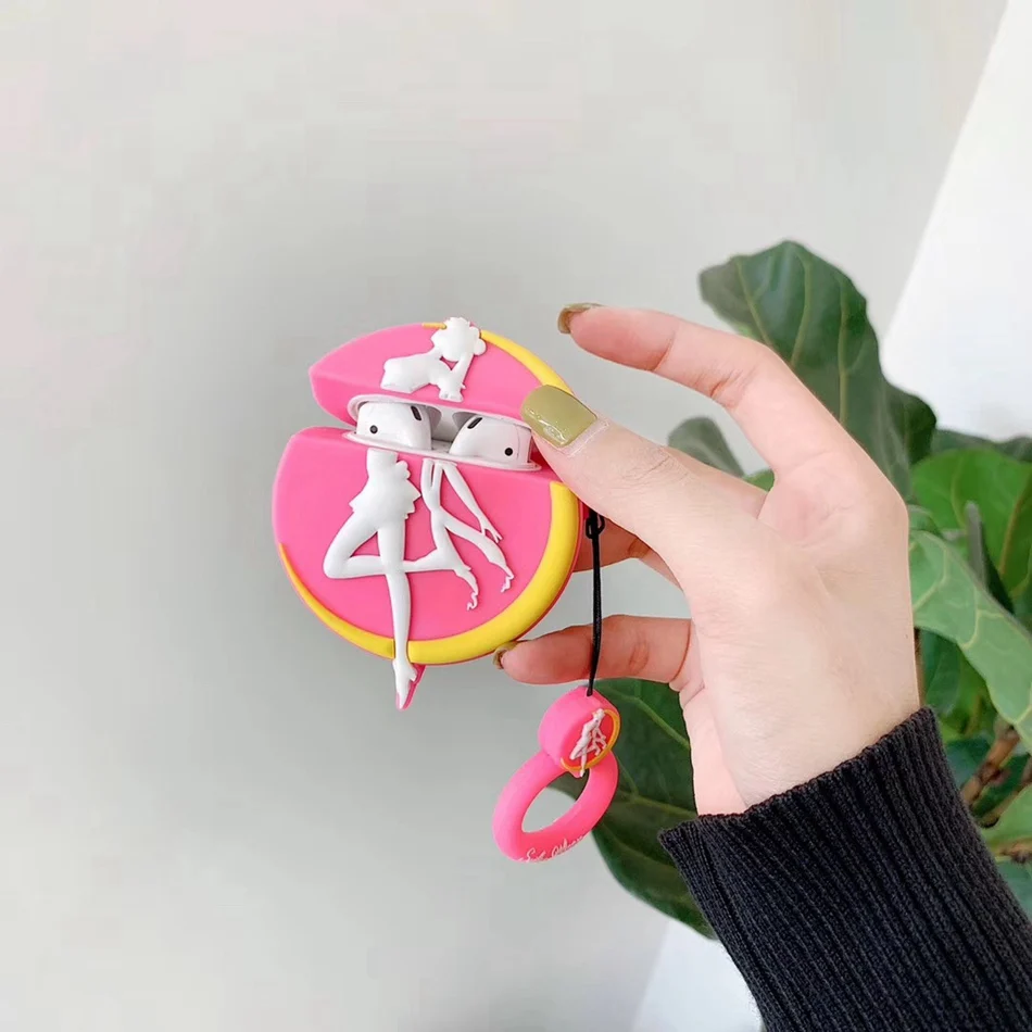 Для AirPods случае 3D мультяшный наушник чехол для Apple Airpods 2 забавные интимные аксессуары защитную крышку с палец кольцо ремень - Цвет: Rose Moon